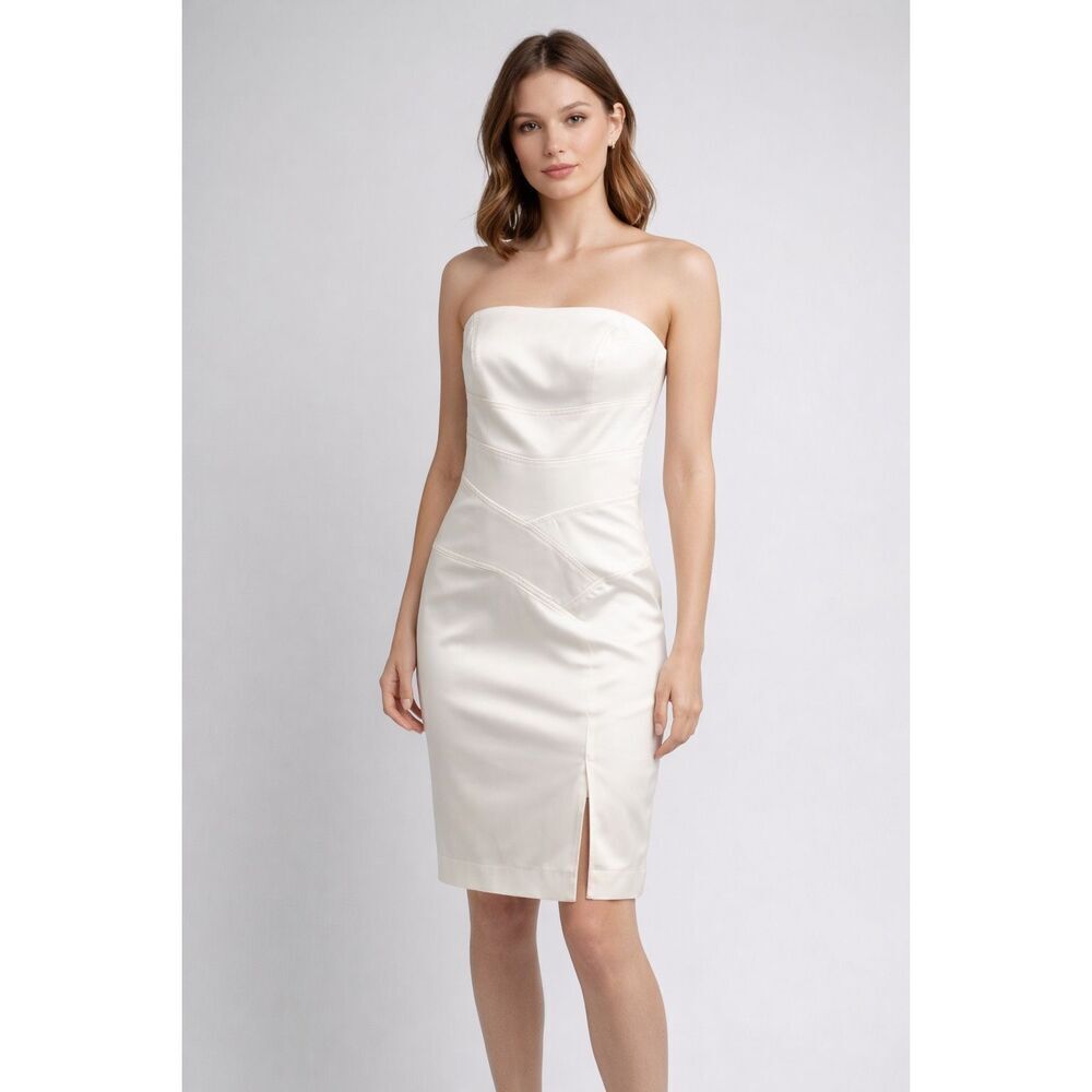 Bebe Ivory Strapless Bodycon Dress Size 0 Satin NWT Mini